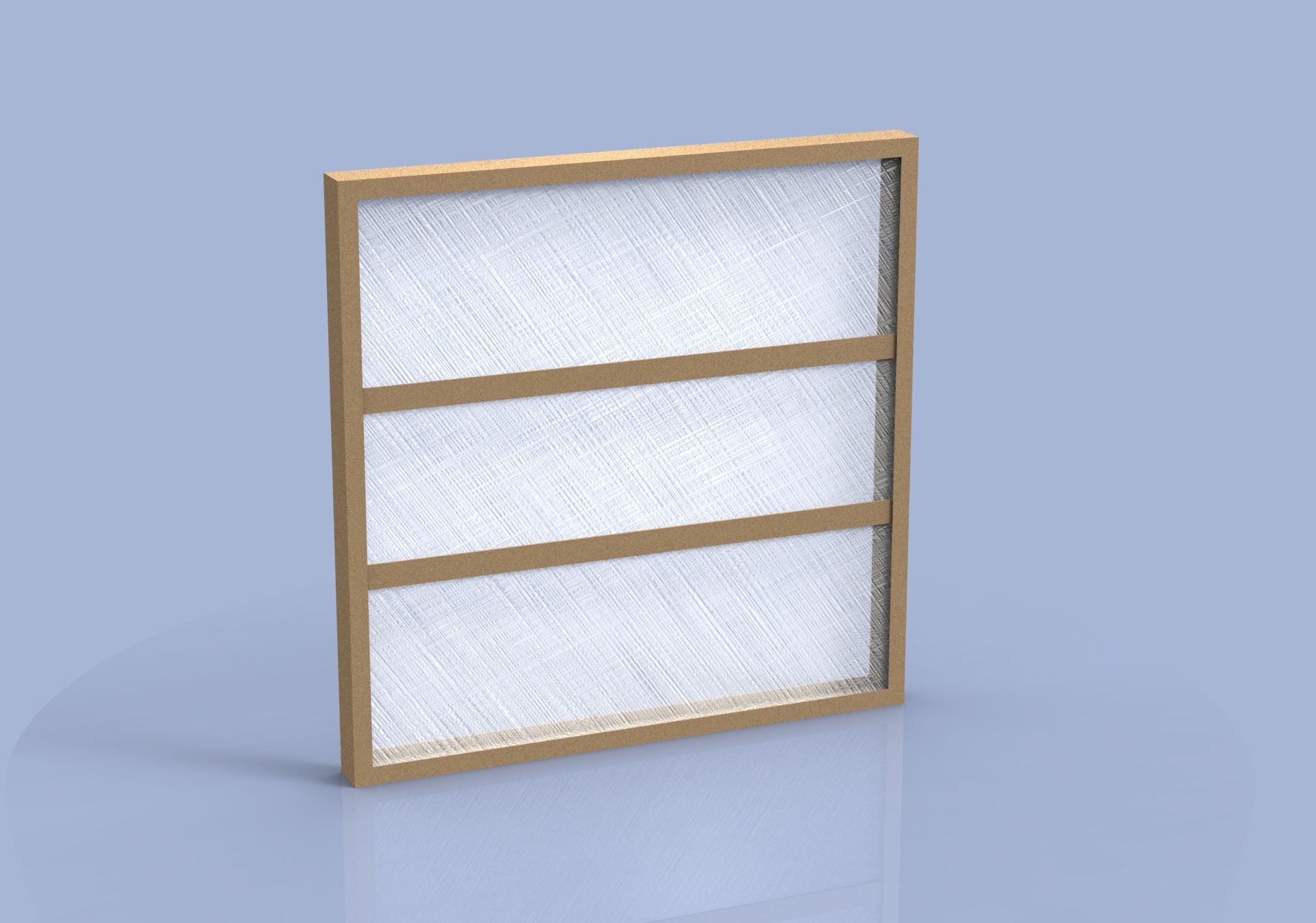 Wooden frame with three horizontal frosted glass or translucent panels on a light background
