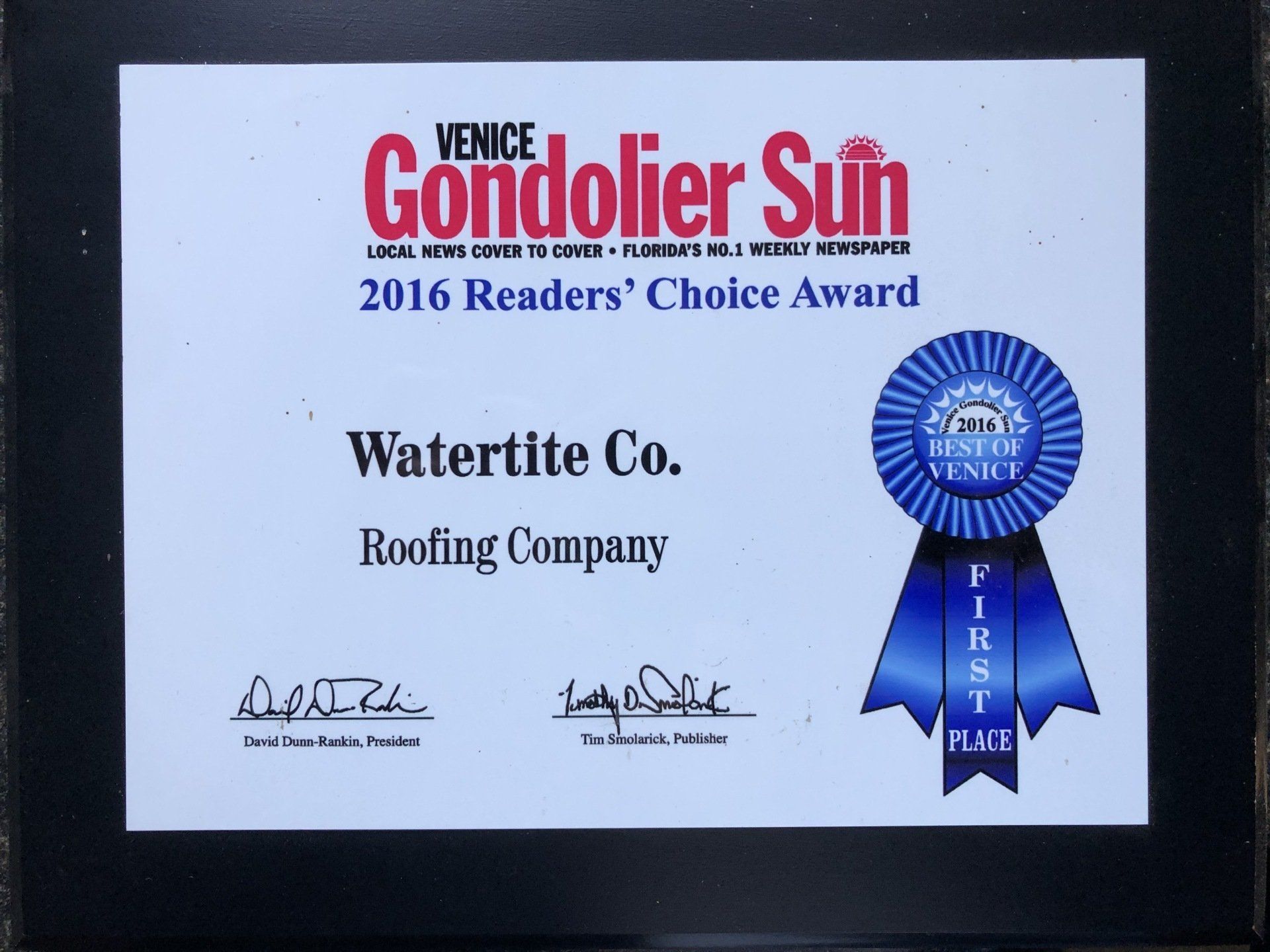 Venice Gondolier Sun 2016 Readers' Choice Award