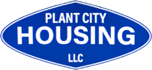 Blue and white Plant City Housing LLC logo in a diamond shape.