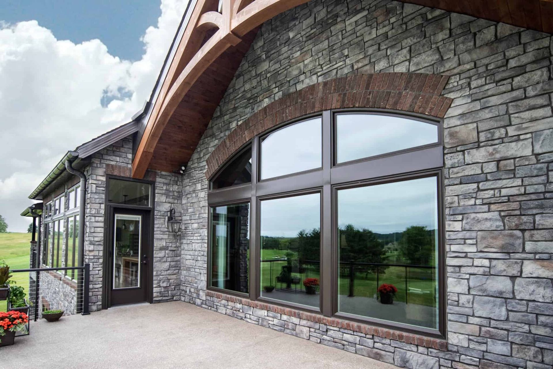 a large stone building with a lot of windows