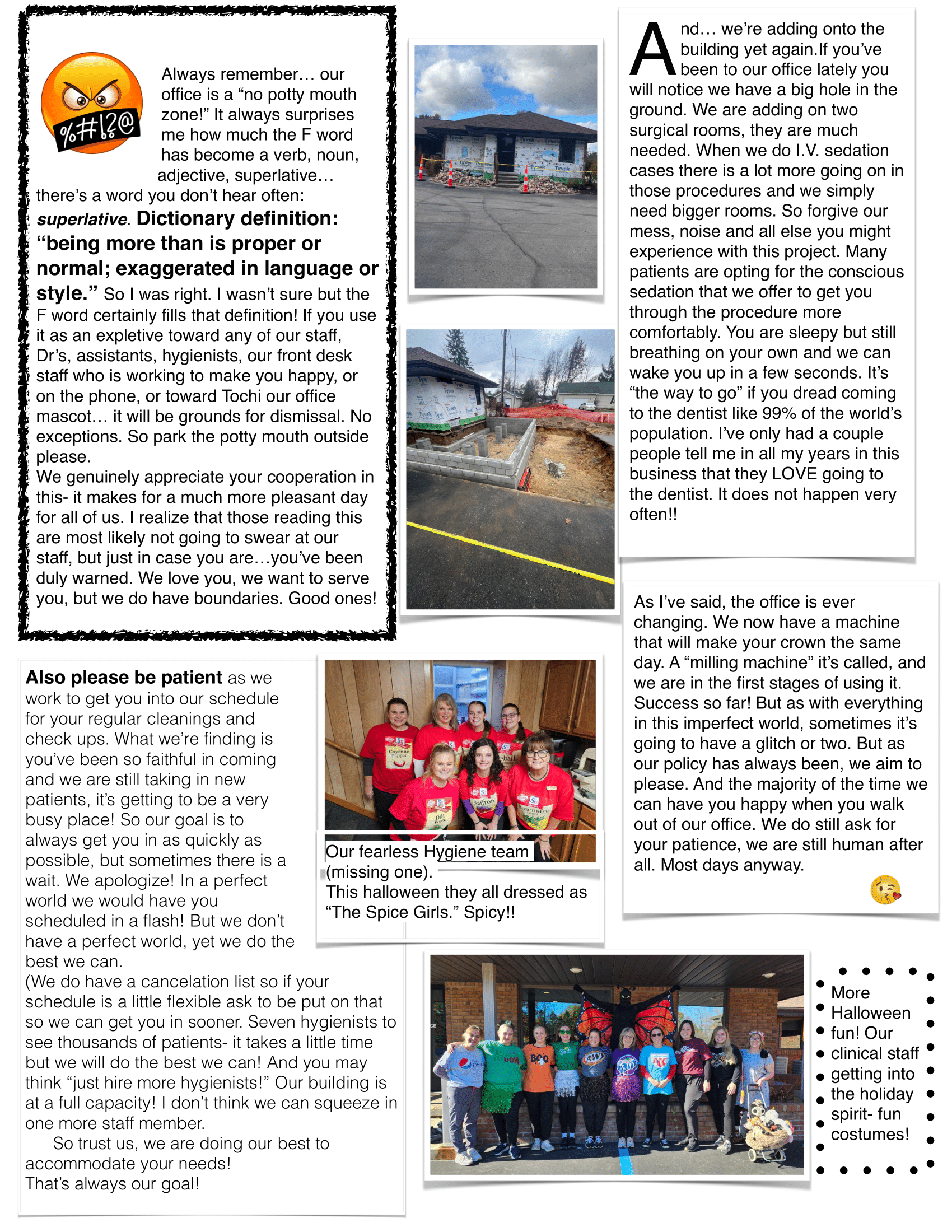 News page with photos: building, bridge damage, and group of people wearing red shirts.