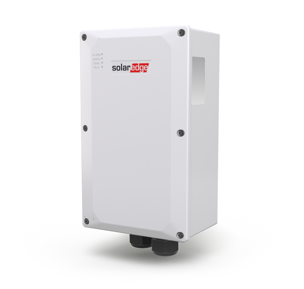 White SolarEdge wall-mounted inverter with logo, shown on a plain background
