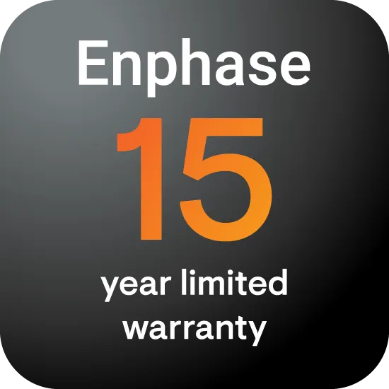 Enphase 15-year limited warranty badge on a black background