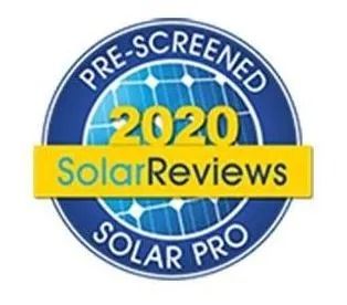 2020 SolarReviews Pre-Screened Solar Pro blue and yellow circular badge
