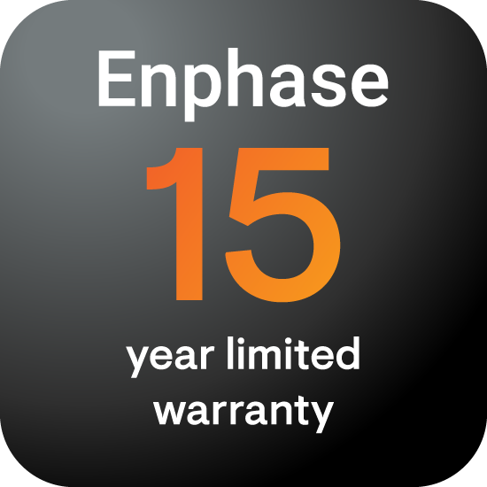Enphase 15-year limited warranty badge on a black background