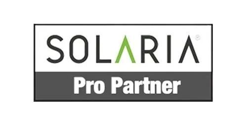 Solaria Pro Partner logo with black text and green accent on a white and gray background