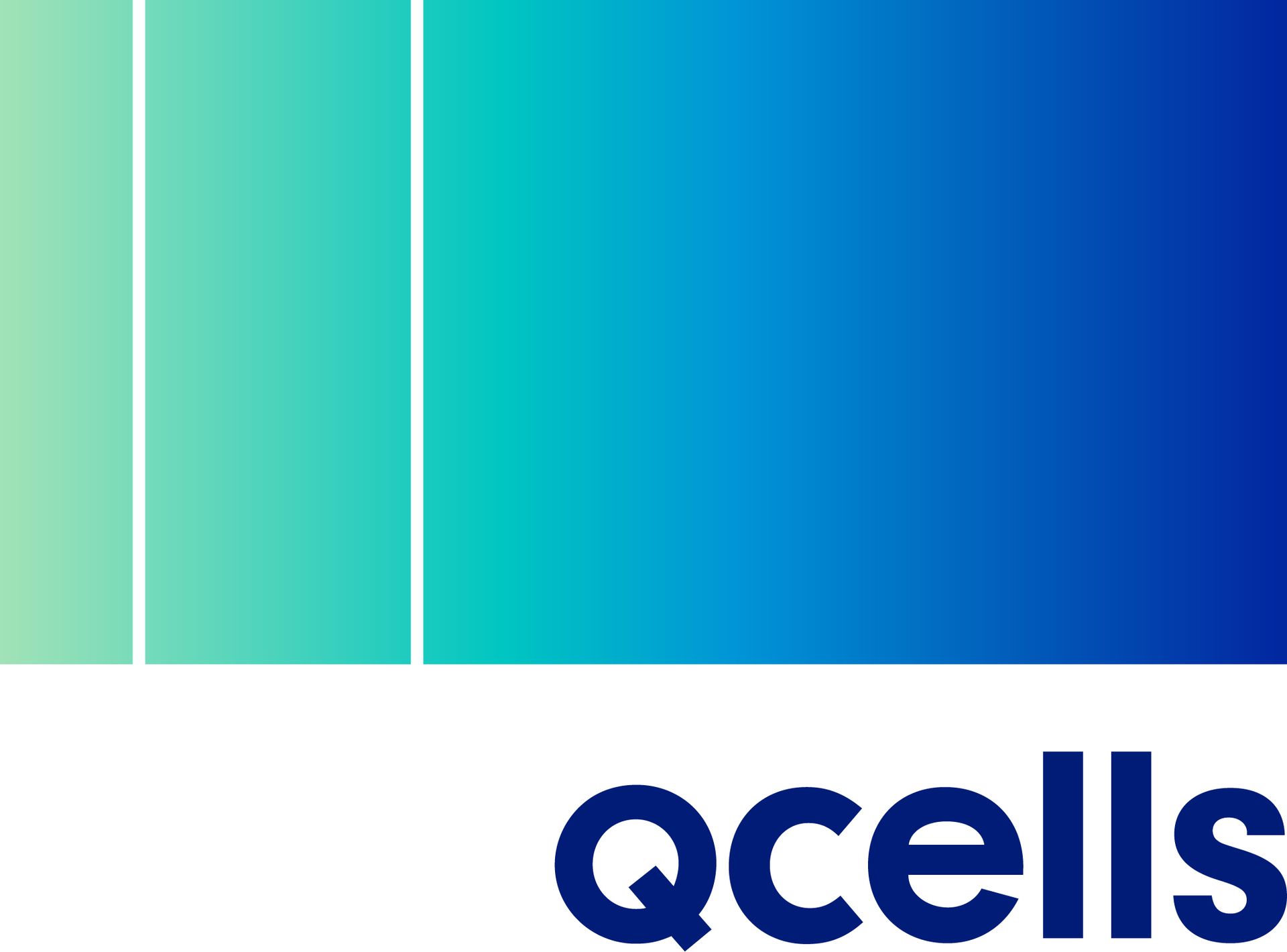Qcels logo on a teal-to-blue gradient background with white divider lines