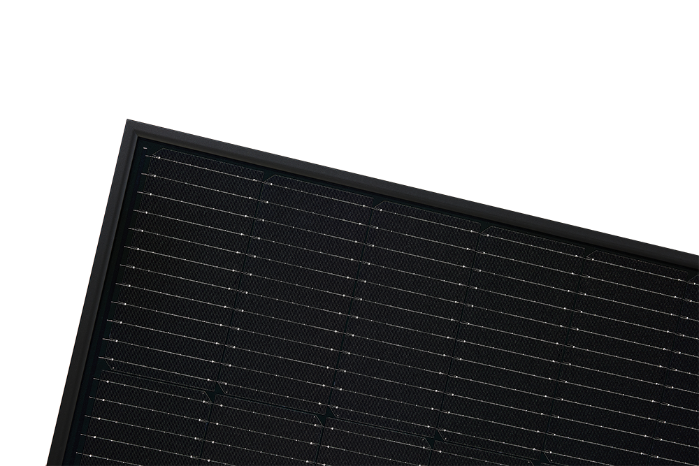 Black solar panel corner on white background