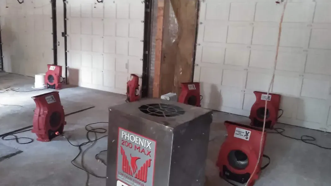 A room with a lot of red fans on the floor.