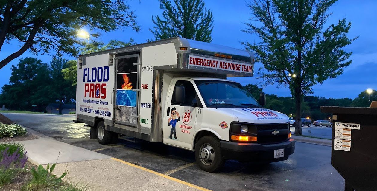 Ice cream truck parked at dusk with 