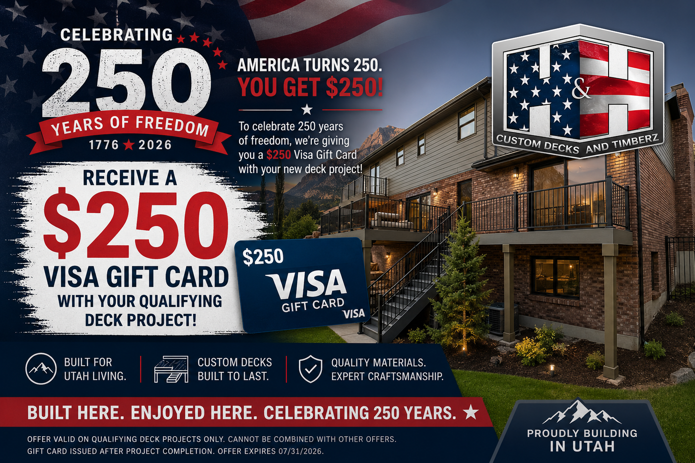 American flag-themed condo ad offering a $250 Visa gift card in Utah