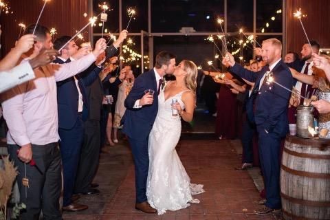 Wedding couple kissing