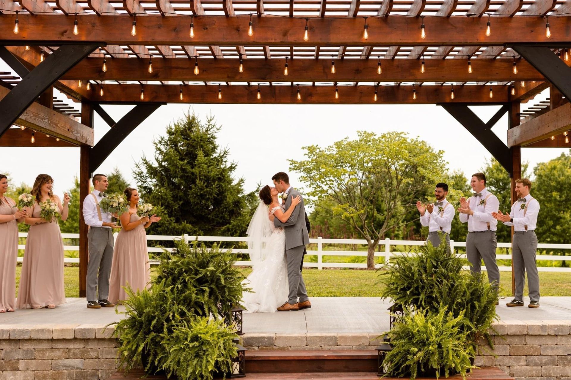 Bride and groom kissing