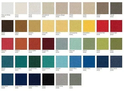 Color swatches in various shades, including white, beige, brown, yellow, red, green, blue, and black.