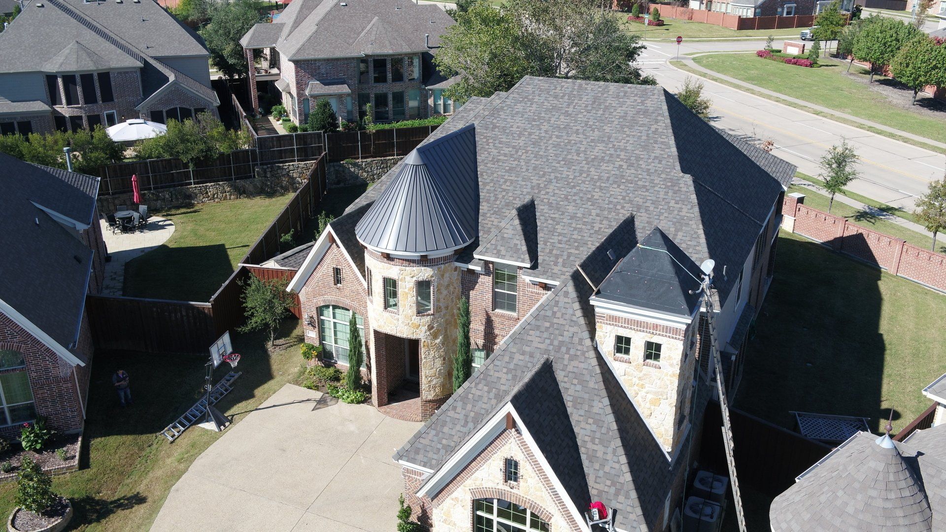 Irving Texas Hail Damage roof replacement shark tail standing seam metal upgrade, Standing seam upgrade on look out tower