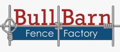 The logo for bull barn fence factory shows a barbed wire fence.