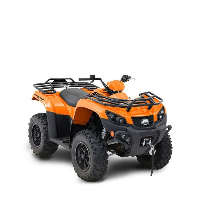 An orange atv is on a white background.