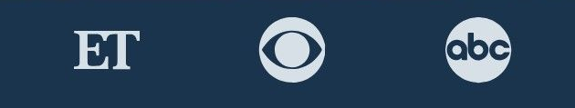 A row of white ET, CBS, and ABC logos on a blue background.