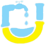 Blue and yellow abstract logo with rounded shapes on a white background