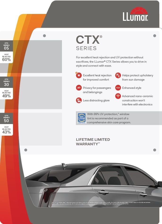 A brochure for llumar ctx series window tinting with a picture of a car on it.