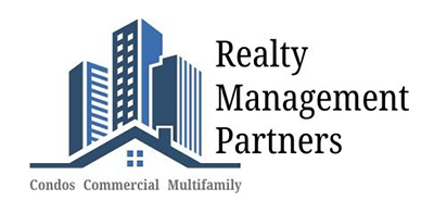 Logo of Realty Management Partners with buildings and the words "Condos Commercial Multifamily".