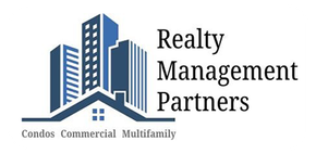 Logo of Realty Management Partners with buildings and the words "Condos Commercial Multifamily".