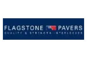 Flagstone Pavers logo: Blue bar with white text 