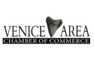 Venice Area Chamber of Commerce logo with a fossilized shark tooth and text.