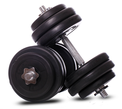 A pair of black dumbbells stacked on top of each other