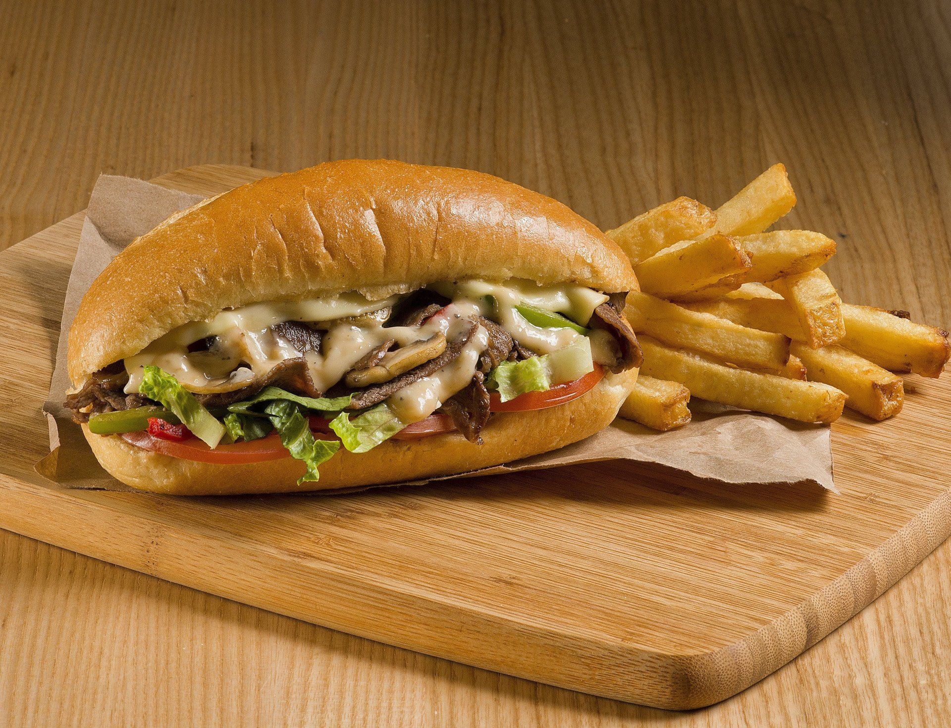 beef hoagie and fries