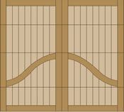 Tan sliding shoji-style double doors with a curved wooden accent across the center