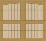 Four-pane window with beige curtains against a wooden wall