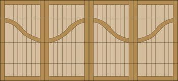 Wooden lattice fence with a wavy horizontal band across the middle