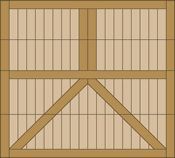 Wooden crate with a cross-braced front and top panels, shown in tan and brown.