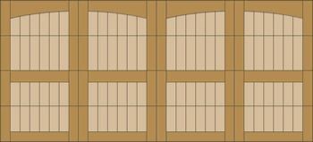 Wooden-framed wall with eight tan paper panels, arranged in two rows.
