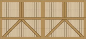 Wooden crate panels with diagonal bracing on a beige background