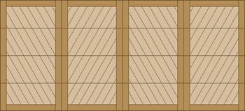 Wooden lattice panel with four vertical sections in tan and brown tones