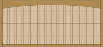 Tan tan wooden courtroom witness box with vertical slats and curved top edge