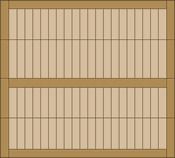 Wooden grid board with two horizontal sections and vertical slats on a tan background