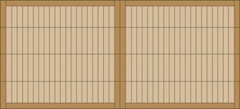 Two beige woven window shades with a narrow wooden frame between them