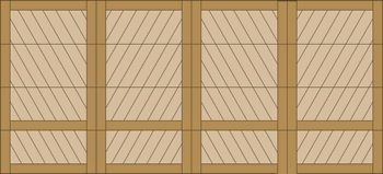 Wooden crate side with diagonal slats and vertical supports, shown in tan and brown tones.