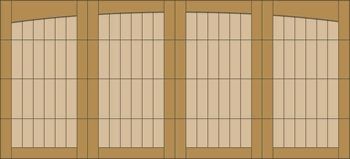 Row of four tan wooden panels with narrow cream slats on a beige wall.