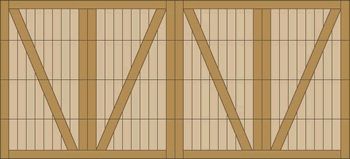 Two wooden crate panels with diagonal braces and vertical slats