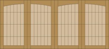 Tan wooden wall with four panelled window-like sections and vertical slats