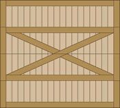 Wooden crate or box with an X-braced center panel and slatted top and bottom sections