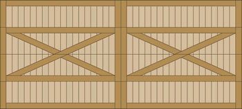 Two tan wooden crate doors with X-brace slats, side by side, in a simple flat illustration