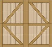 Wooden crate-style panel with diagonal bracing and a central cross-shaped frame.