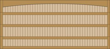 Wooden fence with four horizontal rows and a curved top section