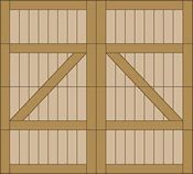 Brown wooden crate with diagonal bracing, shown split into four panels on a tan background