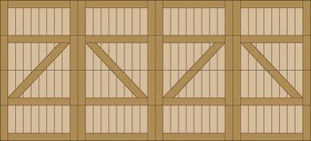 Wooden crate doors with diagonal cross-bracing, arranged in four panels